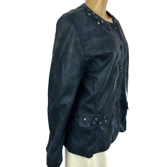 Alfred Dunner Blue Jacket Size 20 Button-up Long Sleeve Crystal Decoration - Picture 2 of 6